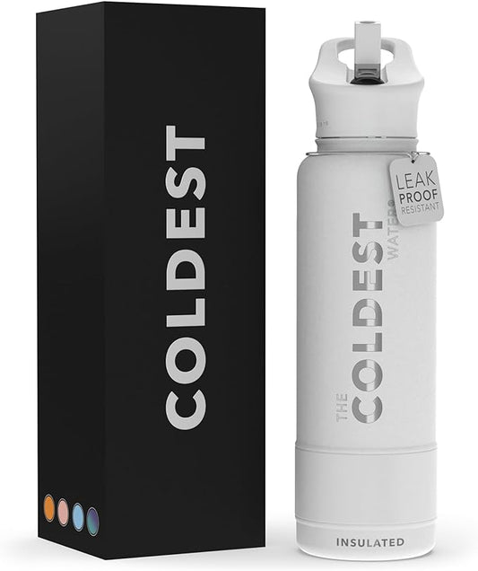 Coldest Insulated Water Bottle with Straw Lid - Stainless Steel Metal Insulated Bottle for Men & Women (Epic White, 40 oz)-StrideForce Fitness