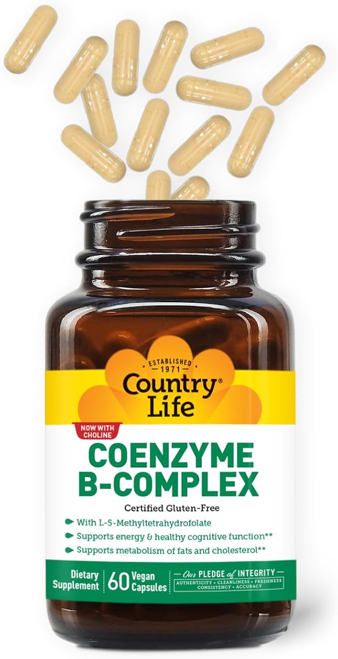 Country Life Coenzyme B-Complex, 60 Capsules – Supports Energy & Metabolism, Mood & Cognitive Function – Vegan, Gluten-Free, Bioavailable B Vitamins with Choline-StrideForce Fitness