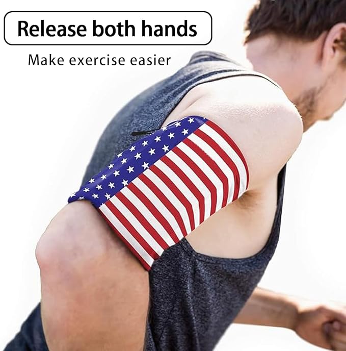 Running Phone Armband for Men Women,Universal Arm Bands for Phones Below 7.5 Inches,Waterproof Cell Phone Armband for Hiking,Running,Cycling,Climbing(Star Stripes M)-StrideForce Fitness