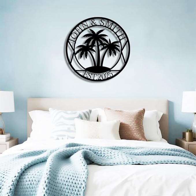 Personalized Palm Tree Metal Name Sign | Custom Family Wall Art & Split Letter Name | Custom Metal Signs | Beach Coastal House Decor | Outdoor Decor Gift Gift for Women, Men, Wife, Parents, Couple-StrideForce Fitness