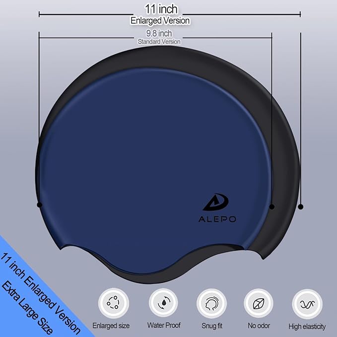 Alepo Extra Large Swim Cap for Women Men, Durable Silicone Swimming Hat with Ear Protection, Unisex Adults Bath Swimming Caps for Long Thick Curly Hair & Dreadlocks Braids Weaves Afro Hair-StrideForce Fitness