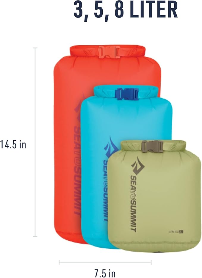 Sea to Summit Ultra-Sil Dry Bag Set, Ultralight Waterproof Stuff Sack (3L, 5L, and 8L)-StrideForce Fitness