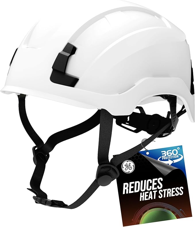 GE Safety Helmet: ANSI Type 2 Class G & E, Advanced Impact Technology, Ultra Comfortable Memory Foam, Heat Stress Reduction, Compatible with Accessories, Adjustable Size OSHA Approved-StrideForce Fitness