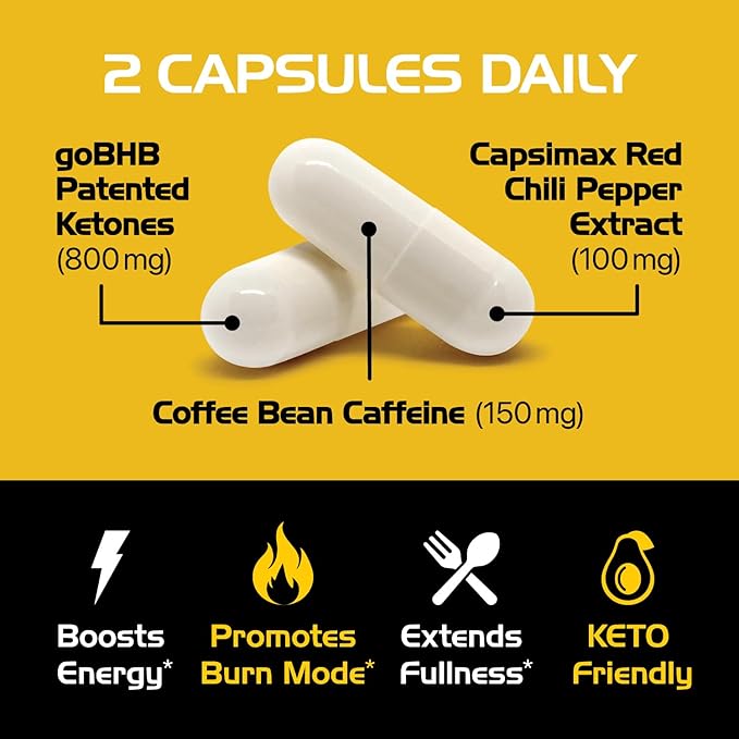 Lipo Burn Keto BHB Exogenous Ketones Supplement - BHB Science Keto Diet Pills with Capsimax and Caffeine for Natural Energy Focus Body Sculpting & Ketosis Support - Vegetarian & Non-GMO (1 Month)-StrideForce Fitness