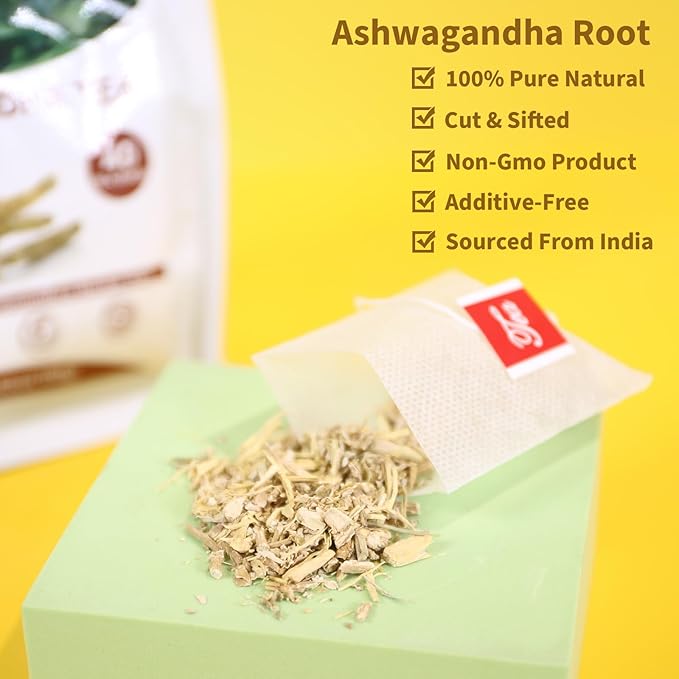 TEARELAE - Ashwagandha Tea Bags - 2.5g x 40 Count - Sourced From India - Premium Natural Cut & Sifted Pure Indian Ginseng Root - Non-GMO - Caffeine-free - Rich in Antioxidants & Boost energy-StrideForce Fitness