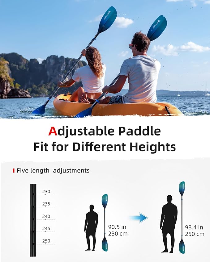 Abahub Adjustable Kayak Paddle 210-230 cm/ 230-250 cm Floating Kayaking Oars Boating Oars Canoeing Oars Black-StrideForce Fitness