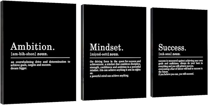 Inspirational Canvas Painting Wall Art -EPHANY ART,Mindset Quotes Prints, Success Framed Entrepreneur Poster Positive Quotes Wall Poster for Home Office Workplace (M-3pcs,12x16inchx3pcs)-StrideForce Fitness