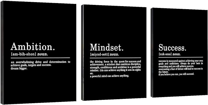 Inspirational Canvas Painting Wall Art -EPHANY ART - Mindset Quotes Prints, Motivational Wall Art Success Framed Entrepreneur Poster Positive Quotes Wall Poster for Home Office Workplace (M-3pcs,24x36inchx3pcs)-StrideForce Fitness