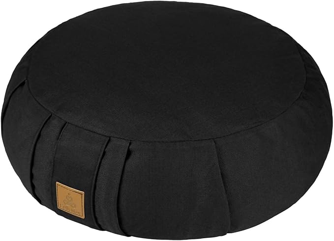 Round Zafu Meditation Cushion, D=15" H=5.5" Zabuton Meditation Pillow, Yoga Bolster/Pillow, Floor seat, Zippered Organic Cotton Cover, Natural Buckwheat, Kneeling Pillow-StrideForce Fitness