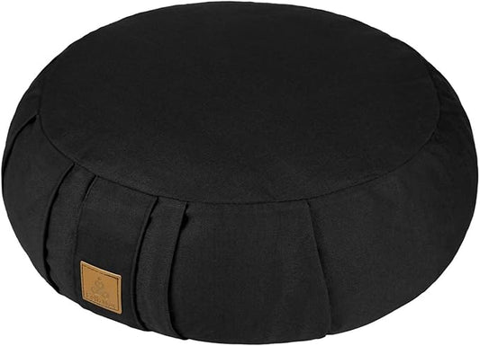 Round Zafu Meditation Cushion, D=15" H=5.5" Zabuton Meditation Pillow, Yoga Bolster/Pillow, Floor seat, Zippered Organic Cotton Cover, Natural Buckwheat, Kneeling Pillow-StrideForce Fitness