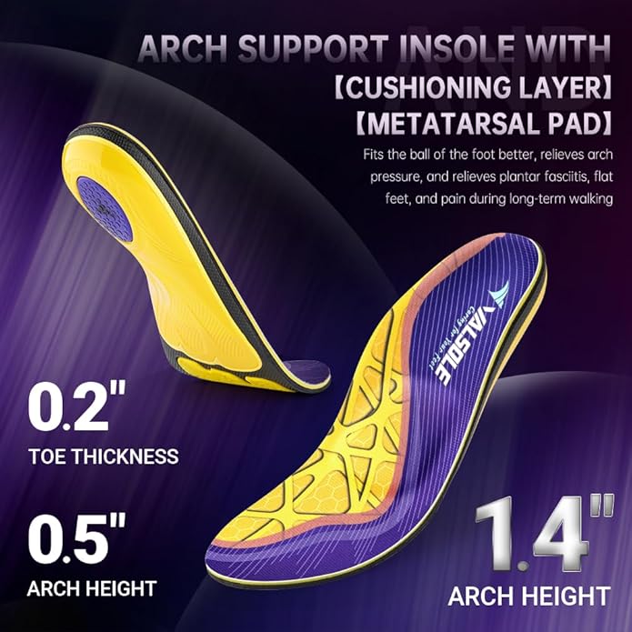 VALSOLE Heavy Duty Support Pain Relief Orthotics - 220+ lbs Plantar Fasciitis High Arch Support Insoles for Men Women, Flat Feet Orthotic Insert, Work Boot Shoe Insole, Absorb Shock with Every Step-StrideForce Fitness