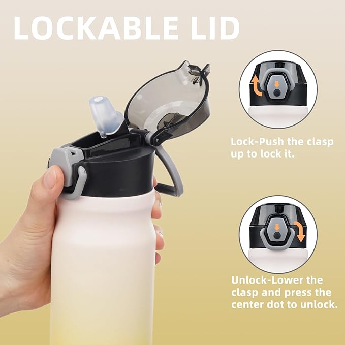 Insulated Water Bottle with Straw and Carry Loop,18 oz Stainless Steel Double Wall Vaccum Metal Water Flask with Leak-proof Lid,Lemon-StrideForce Fitness