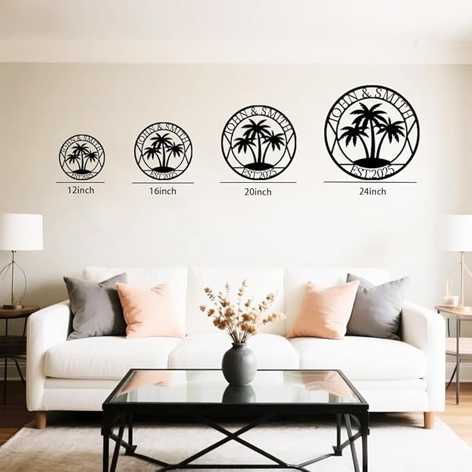 Personalized Palm Tree Metal Name Sign | Custom Family Wall Art & Split Letter Name | Custom Metal Signs | Beach Coastal House Decor | Outdoor Decor Gift Gift for Women, Men, Wife, Parents, Couple-StrideForce Fitness