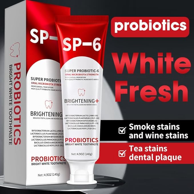SP-6 Probiotic Toothpaste 2Pcs - Teeth Whitening, Fresh Breath, Plaque Removal & Gum Care, Enamel Safe Formula with Natural Ingredients for Sensitive Teeth, Refreshing Cool Mint Flavor