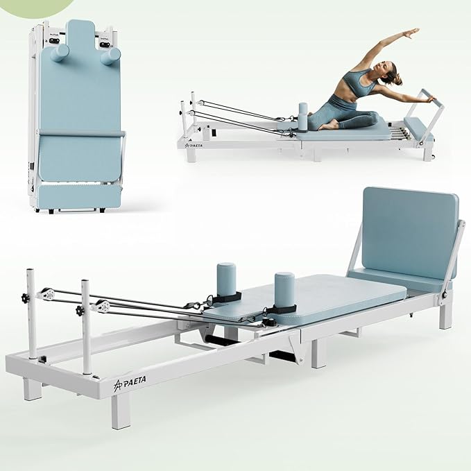 PAETA Pilates Reformer, Foldable Reformer Pilates Machine with Music Wire Springs, Pilates Equipment for Home Workouts with Jump Board, Up to 400 LBS-StrideForce Fitness