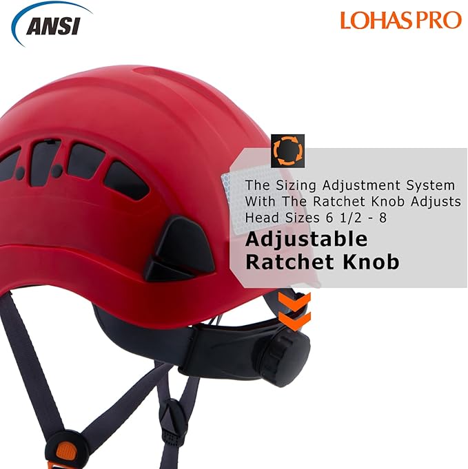 LOHASPRO Hard Hats Construction Safety Helmet ANSI Z89.1 Approved OSHA Hardhat, Vented Men Worker Red Hard Hat with Chin Strap Tree Climbing Rescue Arborist Helmet (P6 Red)-StrideForce Fitness