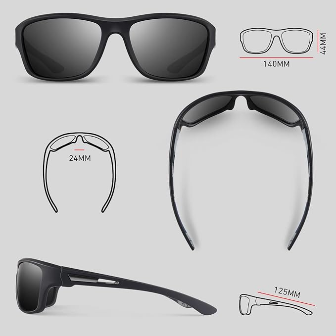 Polarized Sports Sunglasses for Men Women,Fishing Driving Rectangular Goggles UV400 Protection-StrideForce Fitness
