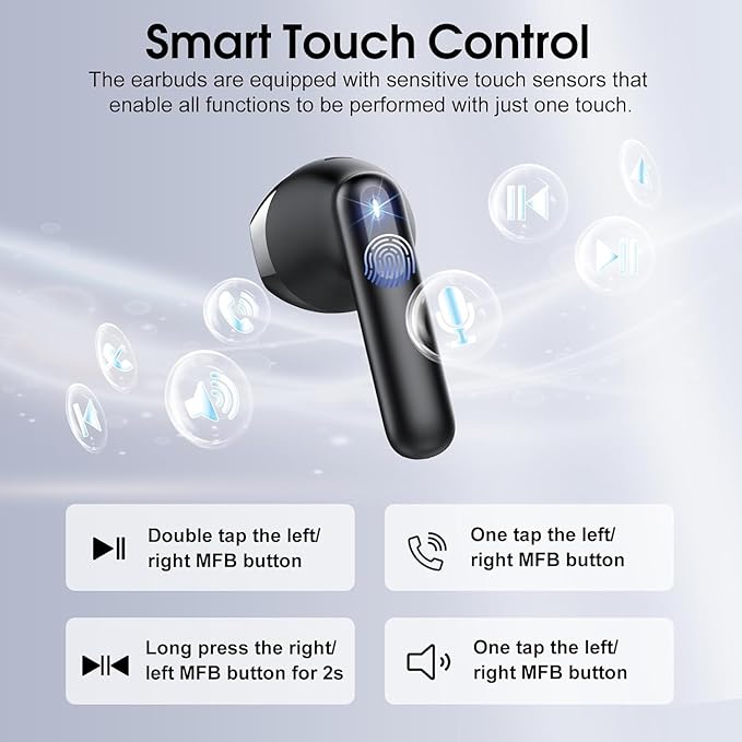 Wireless Earbuds, 2025 Bluetooth 5.4 Headphones with 3D Bass Stereo, 40H Ultralight in-Ear Buds, Bluetooth Earbuds with 4 ENC Noise Cancelling Mic, USB-C LED, IP7 Waterproof Earphones for Android iOS-StrideForce Fitness