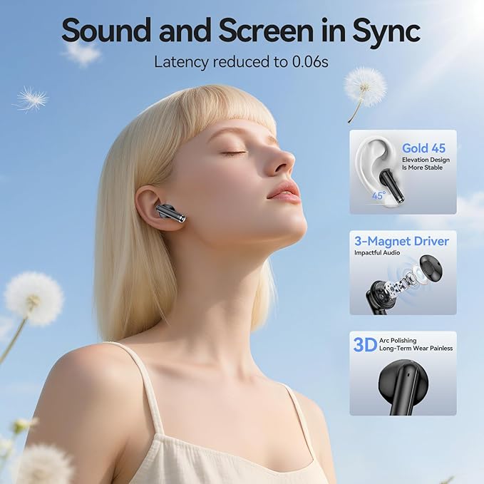 Wireless Earbuds, 2025 Bluetooth 5.3 Headphones HiFi Stereo 50H Playback Ear Buds with Led Digital Display, ENC Noise Cancelling Earbuds for Laptop Computer, iOS, Android, Black-StrideForce Fitness
