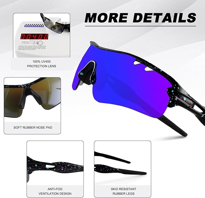BangLong Polarized Sports Sunglasses Cycling Sun Glasses for Men Women with 5 Interchangeable Lenes for Running Baseball Golf-StrideForce Fitness