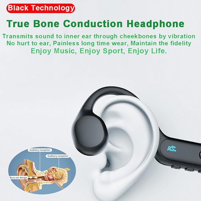 IHAO Swimming Headphones True Bone Conduction Open Ear Headset MP3 Player Built-in 32G Memory IP68 Underwater Waterproof Stereo Bluetooth Earphone for Driving Bicycling Running Skiing-X6 Black-StrideForce Fitness