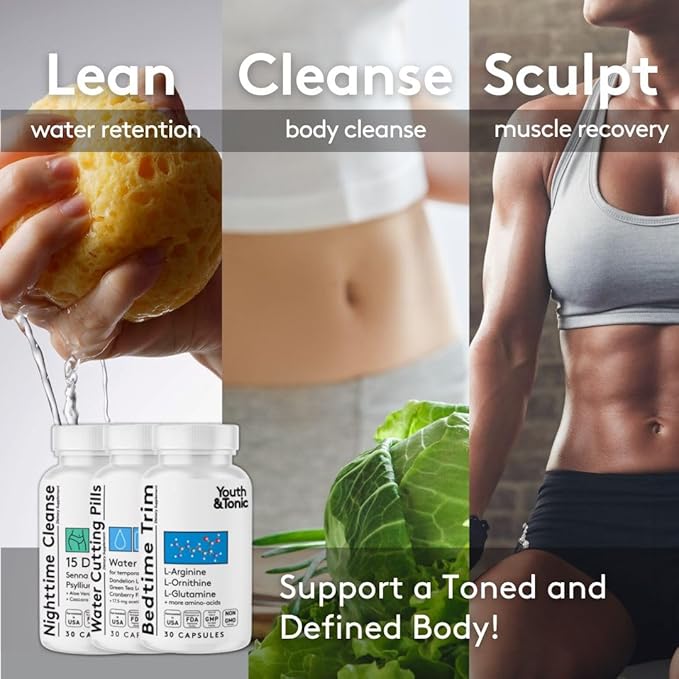 Youth & Tonic Sculpt Lean Cleanse – Feel Lighter & More Toned, Water Weight & Bloating Relief, Detox & Fluid Loss Support – Bedtime Trim, 15 Day Colon Cleanser, 90 Pills for Metabolism & Defined Body-StrideForce Fitness
