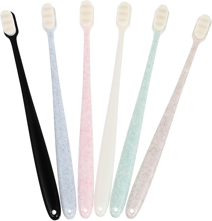 6pcs Adult Soft Bristle Toothbrushes Wavy Small Head Design with Tongue Cleaner for Deep Cleaning Plaque and Tartar Control
