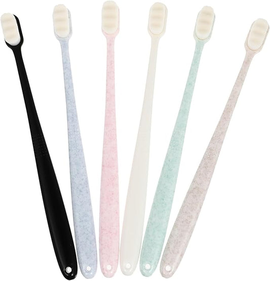 6pcs Adult Soft Bristle Toothbrushes Wavy Small Head Design with Tongue Cleaner for Deep Cleaning Plaque and Tartar Control
