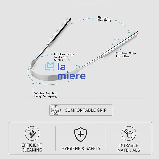 LA MIERE Tongue Scraper (2 Pack), 100% Stainless Steel, Easy to Use Tongue Scraper for Adults, Tongue Cleaner