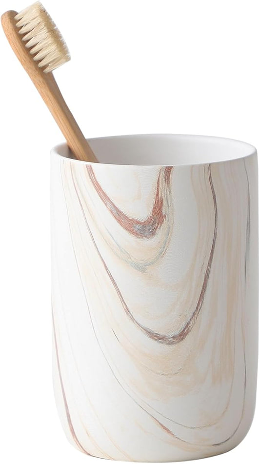 Brown Marble Toothbrush Holder - Ceramic Toothbrush Holder for Bathrooms, Toothbrush Toothpaste Holders, Marble Bathroom Tumbler Cups Reusable Toothbrush Mouthwash Cup, Bathroom Counter Organizer