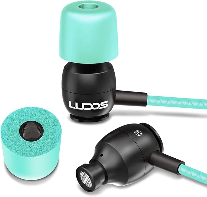 LUDOS Clamor Wired Earbuds in-Ear Headphones, 5 Years Warranty, Earphones with Mic, Noise Isolating Ear Buds, Memory Foam for iPhone, Samsung, School Students, Kids, Women, Small Ears - Turquoise-StrideForce Fitness