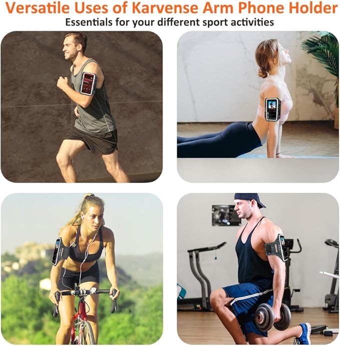 Arm Band for Phone for Running, Phone Holder for Running for iPhone & Samsung Galaxy, Cell Phone Armband Holder for Walking, Gym, Workout, w/Adjustable Strap&Zipper Pocket (Black Heather-S)-StrideForce Fitness