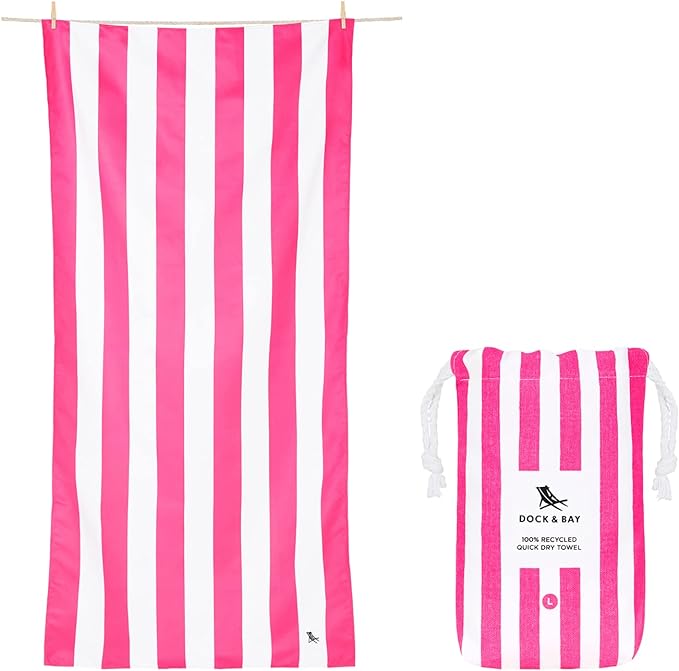 Dock & Bay Beach Towel - Quick Dry, Sand Free - Compact, Lightweight - 100% Recycled - Includes Bag - Cabana - Phi Phi Pink - Extra Large (200x90cm, 78x35)-StrideForce Fitness