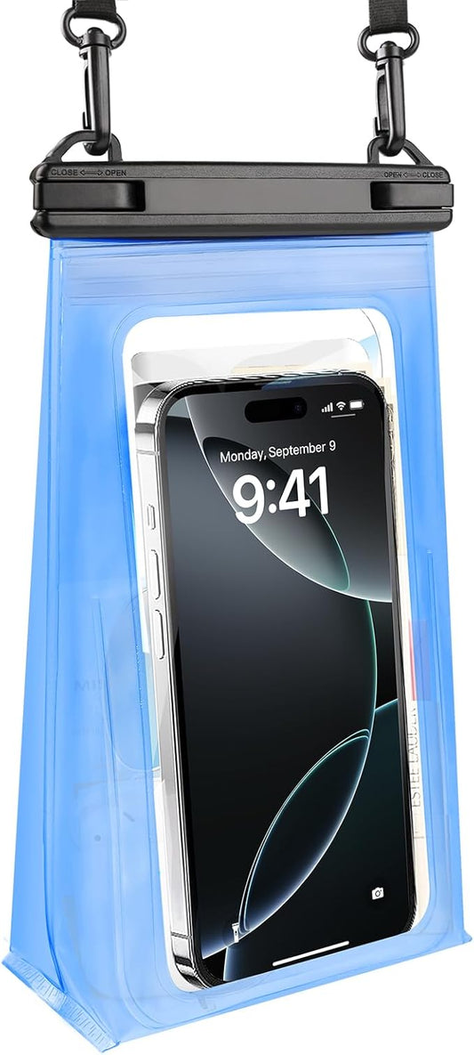 Large Waterproof Phone Pouch, [Expandable Space] Floating Waterproof Bag, IPX8 Dry Bag with Adjustable Lanyard for iPhone Samsung Google Up to 7.0" Blue-StrideForce Fitness