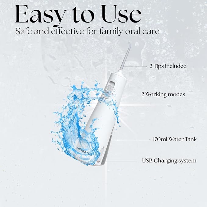 HydroAdvance Cordless Water Flosser for Teeth & Gums | Rechargeable Portable Oral Irrigator for Braces & Travel | Pulse Cleaning with 2 Flossing Tips | Waterproof Dental Care Device (White)