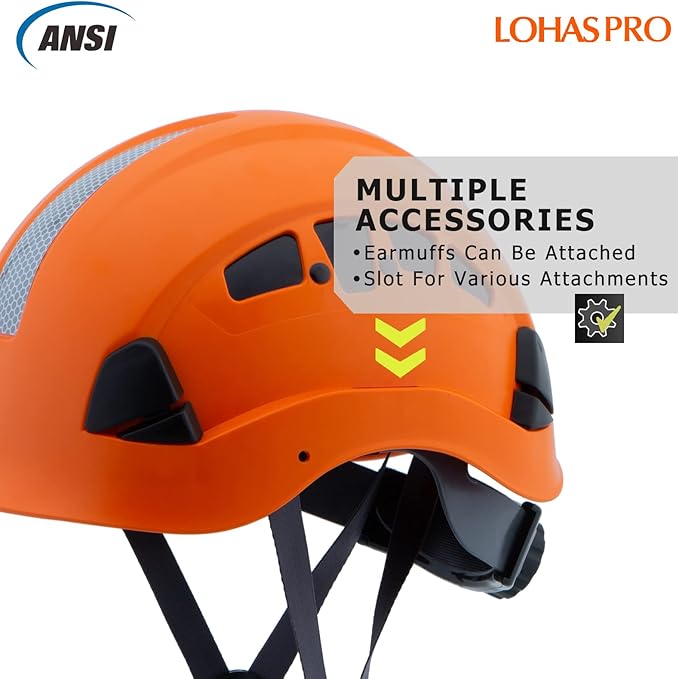 Hard Hats Construction Safety Helmet ANSI Z89.1 Approved OSHA Hardhat, LOHASPRO Vented Men Worker Orange Hard Hat with Chin Strap Tree Climbing Rescue Arborist Helmet (P4 Orange)-StrideForce Fitness