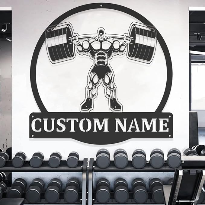 Gym Metal Sign Personalized Custom Name Workout Room Fitness Decor, Powerlifting Garage Center Motivational Wall Art, Gift for Women, Men, Dad, Papa, Grandpa, Mother, Sister, Girls, Family Steel-StrideForce Fitness