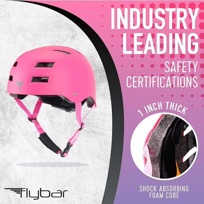 Flybar Bike Helmet- Multi Sport Dual Certified Adjustable Dial, Lightweight Skateboard Helmet, Roller Skating, Pogo, Electric Scooter, Snowboard, Boys and Girls Kids- Adults Helmets-StrideForce Fitness