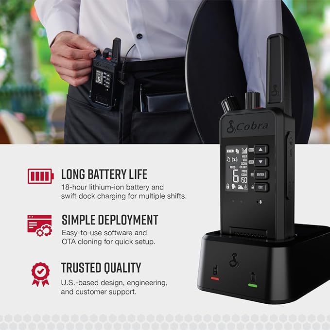 Cobra Performa 450 Business Radio (1-Pack with Dock) - 6-Channel UHF/LMR Professional Two Way Radio, Waterproof Walkie Talkie, Shockproof, IP67 & MIL-SPEC Rated, 18hr Battery, LCD Screen-StrideForce Fitness