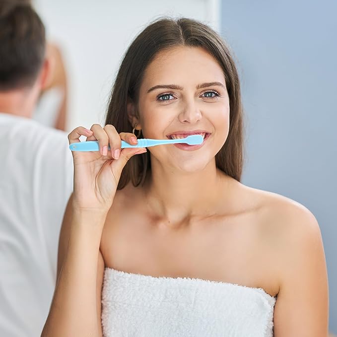 Boao 4 Pieces Extra Soft Toothbrushes Micro Nano Manual Toothbrush for Sensitive Gums with 20,000 Extra Soft Bristles for Fragile Gums Adult Kid Children (Blue, Pink)