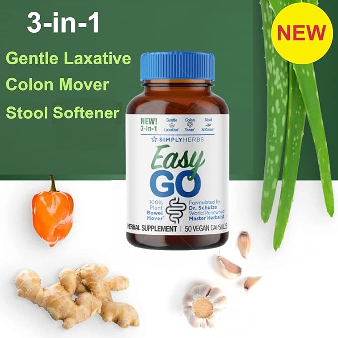Dr. Schulze's Easy GO Bowel Mover - Formulated Gentle Laxative, Colon Toner & Stool Softener | 100% Plant Natural Bowel Cleanse - Promotes Regular & Complete Bowel Movements - 50 Count Vegan-StrideForce Fitness