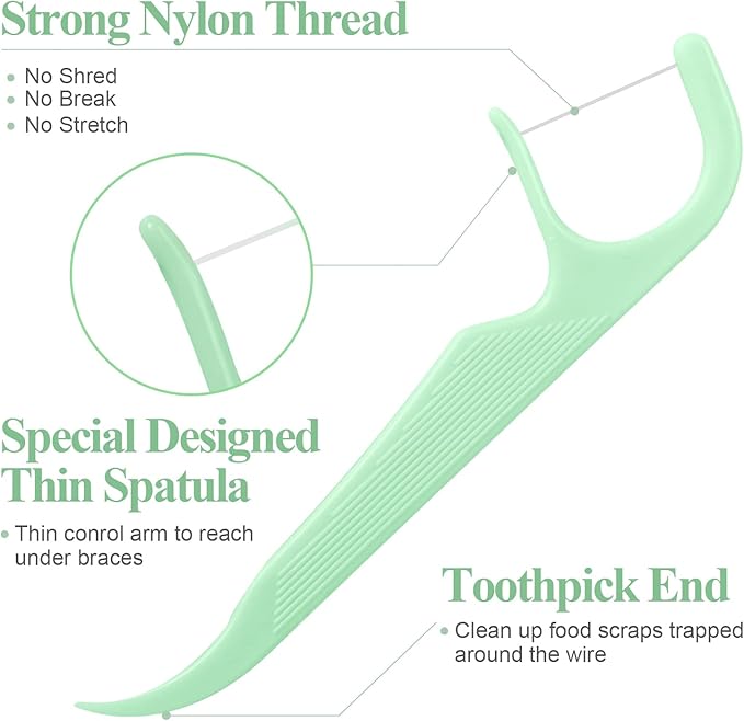 300 Count Orthodontic Flossers for Braces with Floss Dispenser, Braces Flossers for Kids Teeth & Adults, Dental Floss for Braces, Dental Floss Picks, 50 Count Bag (Pack of 6)