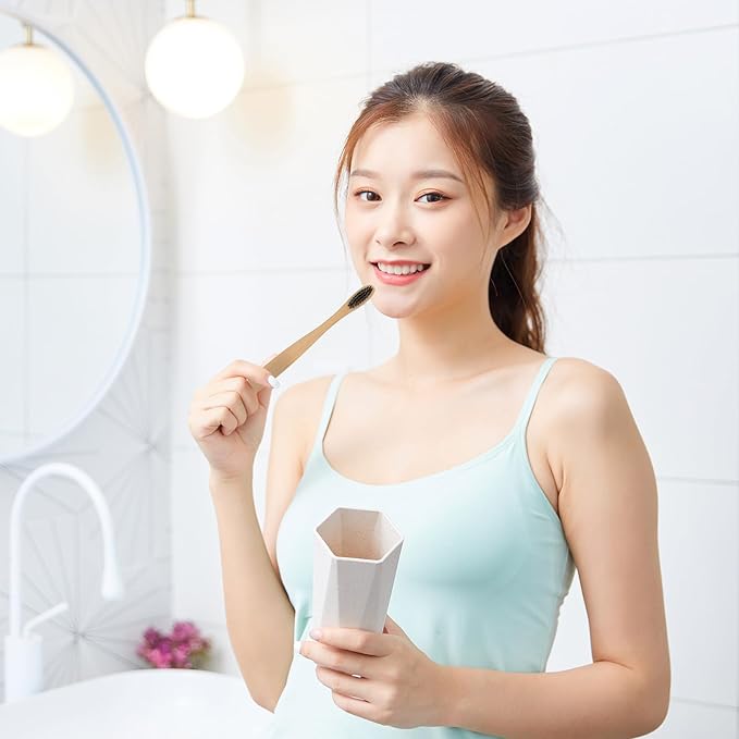 10Pcs Natural Toothbrushes for Adults Flexible Soft Bristles Ergonomic Handle Biodegradable Oral Care for Home Use