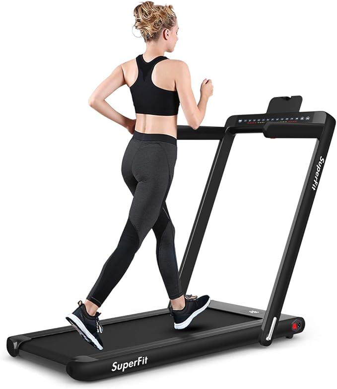 GYMAX Walking Pad, 2.25HP Dual Display Foldable Treadmill for Home with Remote/Smart App Control, Portable Compact Treadmill for Office Under Desk, Folding Running Machine for Small Spaces-StrideForce Fitness