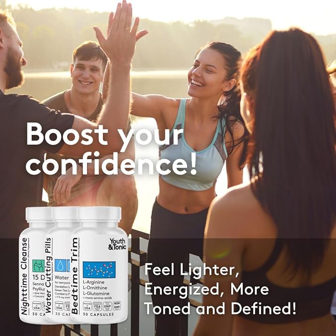 Youth & Tonic Sculpt Lean Cleanse – Feel Lighter & More Toned, Water Weight & Bloating Relief, Detox & Fluid Loss Support – Bedtime Trim, 15 Day Colon Cleanser, 90 Pills for Metabolism & Defined Body-StrideForce Fitness
