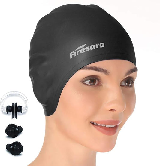 Firesara Swim Cap, Original Updated Swimming Cap 3D Ergonomic Design Comfortable Durable Ear Protection for Women Kids Men Adults Boys Girls for Long or Short Hair with Nose Clip and Ear Plugs-StrideForce Fitness