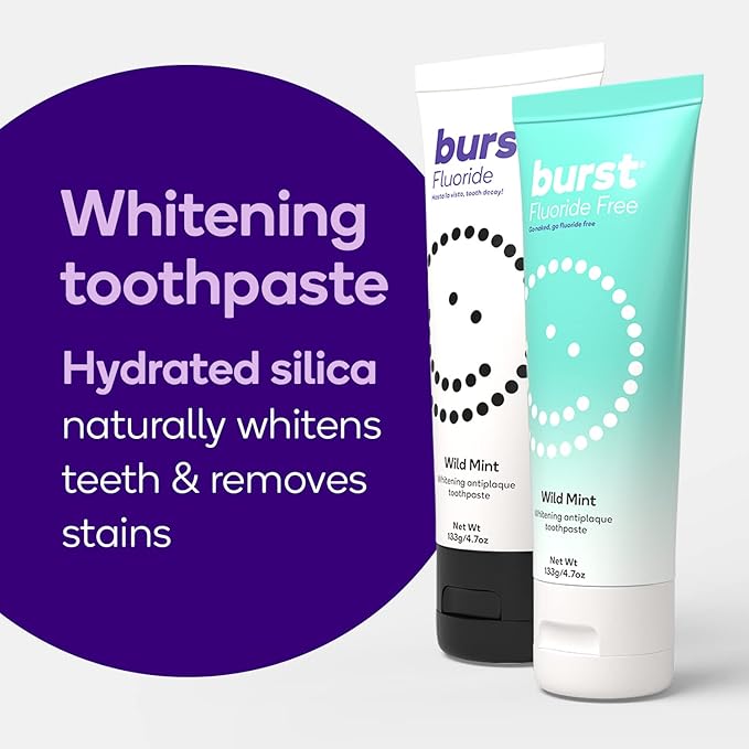 BURST Whitening Toothpaste with Cavity Fighting and Stain Removal Fluoride (4.7oz/2 Pack) | for Sensitive Teeth | with Xylitol | Vegan, Gluten & SLS Free | Wild Mint