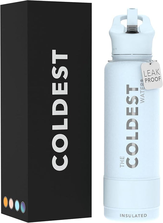 Coldest Insulated Water Bottle with Straw Lid - Stainless Steel Metal Insulated Bottle for Men & Women (Morning Mist, 40 oz)-StrideForce Fitness