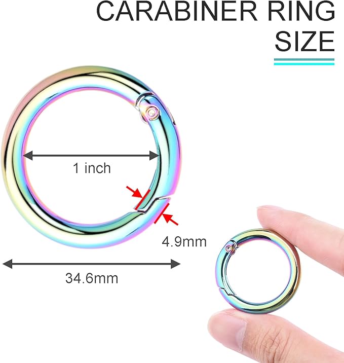 10Pack 1 Inch Metal Spring O Ring Clips Keychain, Round Carabiner Clips Keyrings Snap Hook Buckle, Purse Shoulder Bag Chain Ring Clip Replacement Paracord Keychain Lanyard Leather DIY Crafts (Rainbow)-StrideForce Fitness