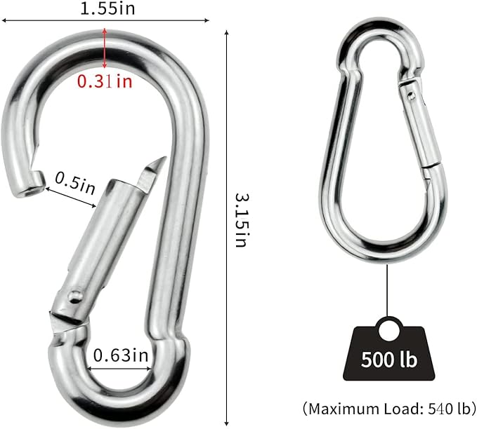 3 Inch Carabiner Spring Snap Hook Steel Clip Link Buckle Heavy Duty 8x80mm 10 Pcs for Outdoor Camping Hiking Hammock Swing, White-StrideForce Fitness